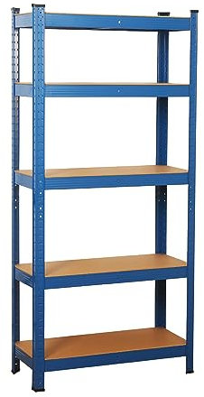 wowsubli Garage Shelving Units 5 Tier, Heavy Duty Storage Racking Shelf with Metal Boltless for Workshop Warehouse Office(Blue,70x30x150cm)