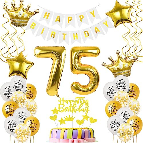 Luftballons 75. Geburtstag Mann Frauen Deko gold Tortendeko 75. Geburtstag Mann Party Deko Weiß gold Geburtstagsdeko 75 Jahre Geburtstag dekoration Frau Männer 75. Geburtstag deko torte gold
