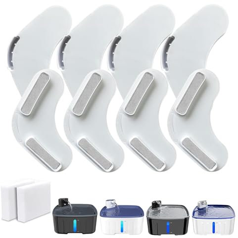 Kittyspout Filter für Hunde Trinkbrunnen, 8 Filter für Katzentrinkbrunnen + 2 Schwämme, Filter für Trinkbrunnen für Katzentrinkbrunnen Hundetrinkbrunnen