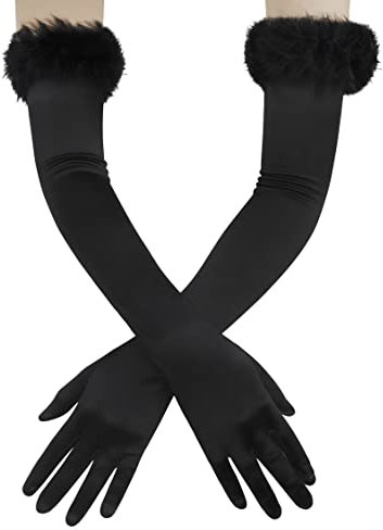 Faxianther 1920er Stil Handschuhe Damen Lange Abendhandschuhe Satin Opernhandschuhe mit Feder Elastisch Tanzhandschuhe Braut Tanz Verkleidung Sexy Handschuhe für Hochzeit Braut Oper Party