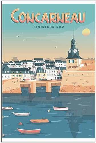Leinwandkunst Concarneau Finistere Sud Vintage Reiseposter Heimdekoration Leinwand Raumdekor Wandposter Kunst Ungerahmt 60x90cm
