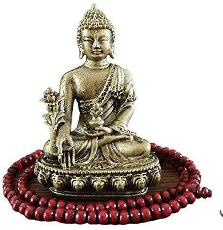 OUSIKA Buddha-Statuen for Heimdekoration, Mini-Buddha-Figur, bronzefarben, Medizin-Buddha-Statue mit Halskette, Ornament, Kunstharz, Feng Shui, Buddha-Skulptur, Zuhause, Büro, Garten, Dekoration, Gesc