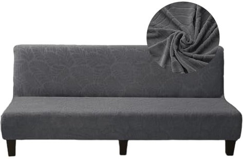 Surwin Einfarbig Sofabezug ohne Armlehnen Stretch Armlose Sofabettüberzug Clic Clac Jacquard-Blatt Winter Plüsch Sofahusse Schonbezug Protector für Klappcouch Schlafsofa (2 Seater,Grau)