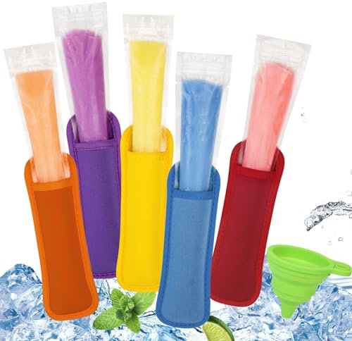 100 Piezas Bolsas para Helados, 5 Piezas Sujetadores de Helados de Neopreno, Bolsas Helados Flash sin Bpa, Bolsas para Flash Helado con Embudo, Bolsitas Flash Congelar