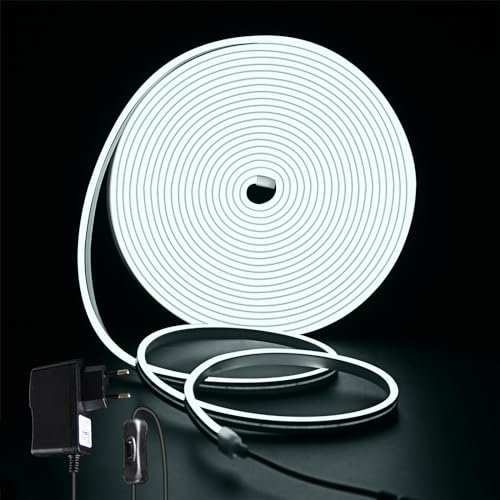 ROMANJOY Bande Led 10M Dimmable, Ruban Led Blanc Froid 1200 Leds, 24V Bandeau Led Exterieur Étanche IP65 avec Adaptateur et Variateur Flexible pour le Jardin,Cusine,Salle de Jeux,Magasin