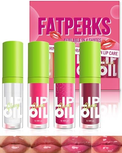 Hydrating Lip Glow Oil-4 Colors Tinted Plumping Moisturizing Lip Care Oil Gloss, Clear Pink Shiny Liquid Lipstick, Long Lasting Non-sticky Transparent Lipgloss, Makeup Gift for Women-SetA
