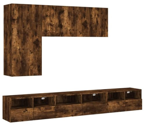 vidaXL Wohnwand 5-TLG., Schrankwand mit viel Stauraum, Wandmontage Anbauwand Fernsehschrank, Wohnzimmer Set Schrank Wandschrank, Räuchereiche Holzwerkstoff