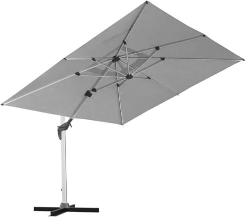 anndora Aluminium Ampelschirm 300 x 400 cm mit Kurbelsystem - Drehbar, Neigbar, Kippbar - Marktschirm, Gartenschirm - Farbe Silber Grau