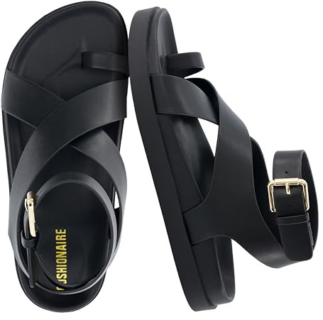 CUSHIONAIRE Entry Womens Ankle Wrap Molded Footbed Sandal with Adjustable Strap | Non-Slip Outsole | Womens Platform Sandals | Comfortable Summer Shoes | Wide Widths Available, BLACK 8