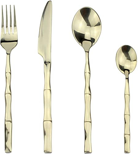 Juegos de cubiertos 24 piezas Diseño creativo Mango en forma de bambú Vajilla occidental de acero inoxidable Perfecto espejo polaco Juego de cubiertos famosos para cocina Acero i