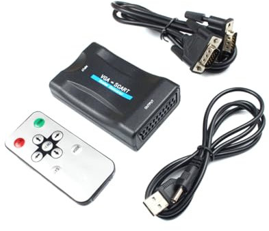 Homoyoyo Ntsc Pal Scart Converter Vga to Scart Adapter Easy to Use for Tv Sharing