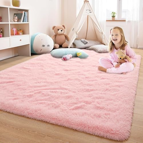 Oxford Homeware – Tapis de salon grand format 160x230 cm – Tapis roses pour chambre, salon – Tapis super doux, antidérapant, lavable, moderne pour chevet