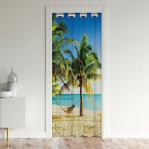 Rideau de Porte de Palmier de Côte,Rideau de Porte de Style Hawaïen D'Été,Rideau D'Ombrage de Style Tropical de Plage D'Océan,Rideau de Séparation de Chambre de Thème de Vacances D'Hamac,86x203