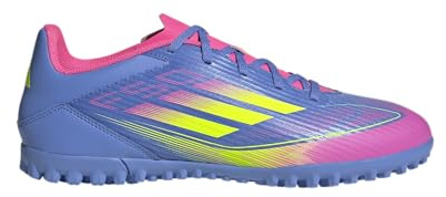 adidas Unisex-Adult F50 Club Turf, Blue Fusion/Lucid Lemon/Lucid Pink, 12 Women/11 Men