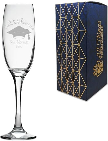 Personalised Engraved Graduation Champagne Flute with 'ConGRADulations' Design, Personalise with Any Name or Message, Gift Box Included, Laser Engraved, University College Graduation Gift
