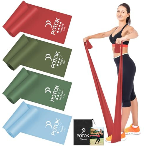 4er-Set Fitnessbänder mit 4 Widerstandsstufen, 1.5M Resistance Bands Gymnastikband mit Tragetasche Ideal für Yoga, Pilates, Krafttraining, Physiotherapie