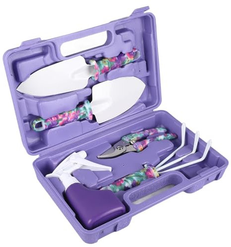 SUNGOOYUE Gartenwerkzeug-Set, Hochwertiges Eisen-Kunststoff-Material, Ergonomisch Gestaltete Garten- und Innenaktivitäten, Lila Tragetasche
