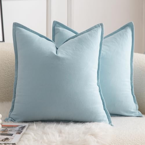 Mandioo 2er Set neutralen Baumwolle Kissenbezug 50x50cm Dekorative Kissenbezüge Dekokissen Boho Sofakissen Dekokissen Kissenhülle für Sofa Couch Wohnzimmer Schlafzimmer Hellblau