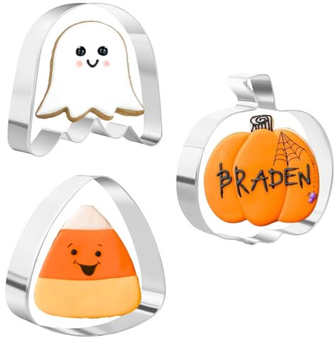 Orapink Juego de cortadores grandes de galletas de Halloween de 4 pulgadas para hornear, cortador de calabaza, fantasma y maíz de caramelo, acero inoxidable