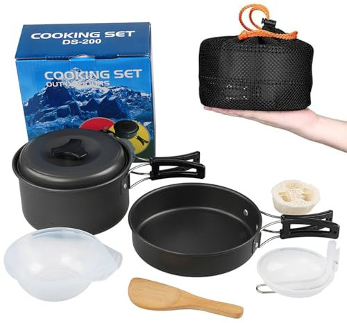 aiGear Kit de Casseroles Camping | Portable Léger Aluminium Kit de Cuisine de Camping | Ustensiles de Cuisine Kit | pour Randonnée Pique Voyage (CC02BK)