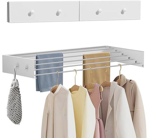 Step Up Wäscheständer, 60 cm Edelstahl Wandwäschetrockner Ausziehbar, Faltbar Hide Wandtrockner Mit 4 Haken, 50 kg Tragkraft für Innen oder Außen,Balkon, Terasse (60 cm)