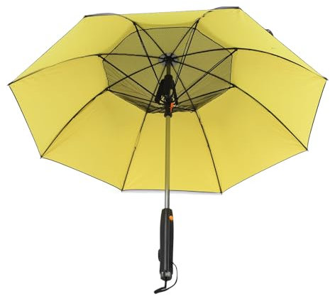 Masyrt 3 in 1 Multifunction Portable Cooling Umbrella with Fan and Mist Spray, UV Protection and 8 Sturdy Ribs for Summer Travels (Yellow Black)