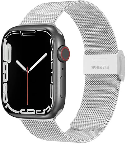 Meliya Correa para Apple Watch Correa 38mm 40mm 41mm 42mm 44mm 45mm 49mm Hombre Mujer,Metal Acero Inoxidable Pulseras Repuesto para iWatch Series SE2 SE 10 9 8 7 6 5 4 3 2 1 Ultra(Plata)