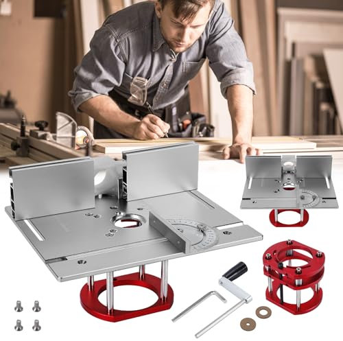 VAYALT Router Lift, Frästisch für Oberfräse, Set mit 3 Frästisch Einlegeplatten für Oberfräse, Holzfräsen, Flip-Board, Schneidemaschine, Gravur-Hilfswerkzeug für Motoren mit 64–65mm