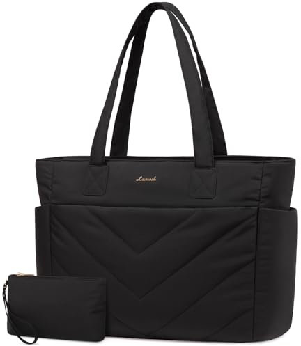 LOVEVOOK Sac Cabas Femme Sac a Main, Grand Capacité Sac Ordinateur Femmes 17,3 Pouces, Léger Sac de Cours Laptop Tote Bag Pour Voyage Affaires Travail Université, Noir