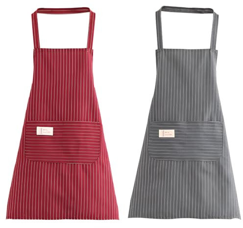 Smomend 2pcs Kochschürze für Herren und Damen, Verstellbare Schürze Mit 2 Taschen, Maschinenwaschbar und Farbecht, Ideal für Küche, Restaurant, Café