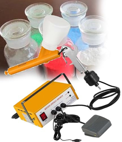 Electrostatic Powder Coating System Machine,Portable Electric Paint Spray Gun,With 3 Nozzles 2 Powder Cups For Automotive (Yellow)