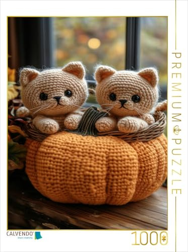 CALVENDO Puzzle Kürbis mit Katzenbabys | 1000 Teile Lege-Größe 64 x 48 cm Foto-Puzzle für glückliche Stunden