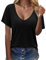 CMTOP Camisetas Manga Corta Mujer Sexy Camiseta Verano Cuello en V Casual Suelto T-Shirts Sólido Elegantes Básica Camisetas Algodón tee Shirt Tops(Negro, M)