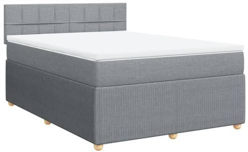 Willood Boxspringbett Einzelbett mit LED Matratze Bettgestell mit Lattenrost Kopfteil Polsterbett mit Matratze Hellgrau 160x200 cm Stoff