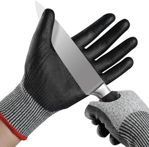 Mustbau Cut Resistant Gloves, Safety Work Gloves, PU Coated Palm, Reinforced Thumb, Non Slip, Breathable, Durable, Touch-screen, XL, Black