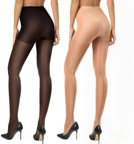 CozyWow Damen Strumpfhose 20D mit Rückennaht - Hohe Taille,Control Top,Verstärkte Zehen & Atmungsaktiv