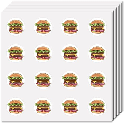CREATCABIN 128Stück Hamburger Aufkleber Fast Food Aufkleber 2.5cm selbstklebende Wasserdichte Entfernbare Lehrer Belohnungs Motivations Aufkleber Mit Runden Punkten Cartoon Motiv Beschriften Scrapbook