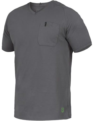 Leibwächter Flex-Line Herren Arbeitsshirt mit Brusttasche – Grau – Gr. 7XL – Relaxed Fit Shirt Baumwolle – T-Shirt mit V-Ausschnitt – Antibakteriell und Antipilling