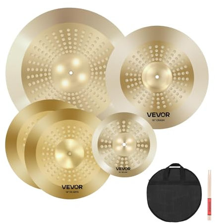 VEVOR Beckenset, 4-teilig, Becken aus Legierung, Schlagzeugset inklusive 254 mm Splash 355 mm HiHat 400 mm Crash 505 mm Ridebecken, Drumsticks und Beckentasche, Beckenpaket für Schlagzeuger