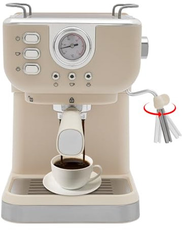 Tyvotrend Espresso Siebträgermaschine mit Milchaufschäumer, 1050W Espressomaschine Halbautomatische Kaffeemaschine mit 1.5L Wassertank, für Gemahlenen Kaffee, Cappuccinoo