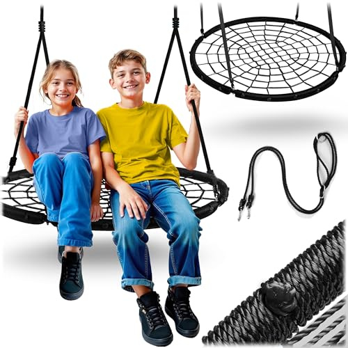 Neo-Sport Nestschaukel Outdoor 100 cm - Hängeschaukel mit Gestell - Maximale Belastung 150 kg - Wasserfest - Rund - Schwarz