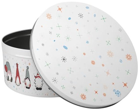 Purely Home Christmas Gonks Large Cake Tin - Festive Winter Kitchen Bakeware Gifts for Xmas - Round Metal Storage Container for Baking 23 x 10cm