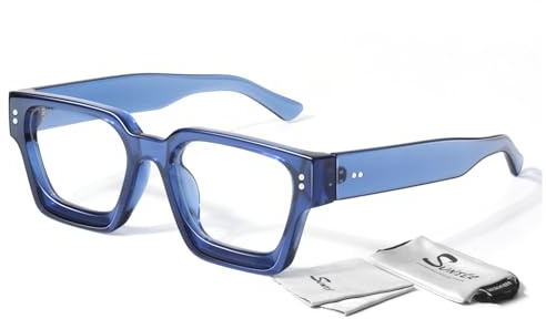 Sunier Große Fake brille ohne Stärke Damen Herren, Modische Preppy Quadrat Rahmen Fensterglas 100% UV400 Schutz