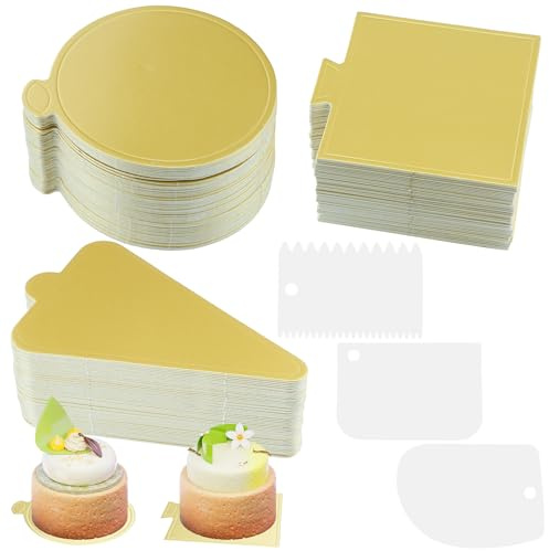150 Pezzi Tavola per Mini Torte alla Mousse, 9cm Mini d'oro Cake Bases Mousse,Boards Carta Dessert Display,Vassoio Mousse Cake Boards,Cake Boards Rotondo Vassoi in Cartone per Compleanno,Vacanza,Festa