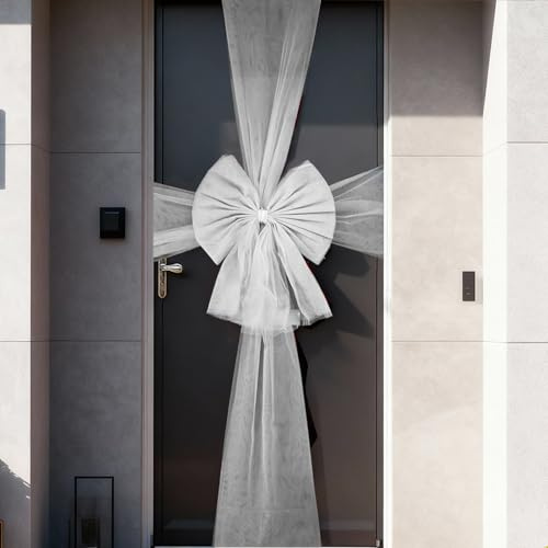 Large Christmas Bow for Front Door Gray, Christmas Door Bow with Diamante, Kit Large Outdoor Xmas Decorations, Giant Bows for Wedding Xmas Party Front Porch Decoration