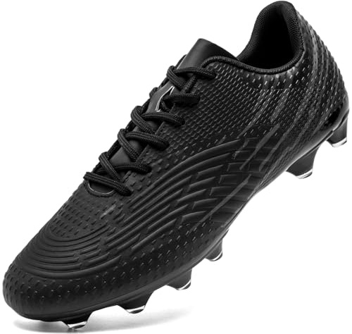 DimaiGlobal Chaussures de Football Crampons Homme Femme Chaussures de Futsal Professionnelles Adolescents Antidérapants pour l'entraînement Chaussures de Sport 45EU Noir/Gris