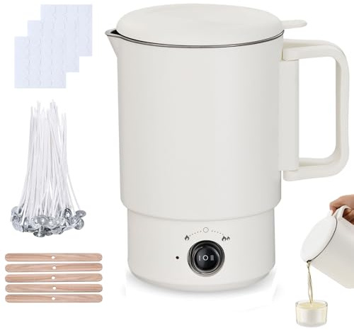 Wachsschmelzer Elektrisch Für Kerzenherstellung, Kerzen Selber Machen Set mit Dochthalter Kerzendochte Docht Aufkleber, Wachsschmelztopf Wachs Schmelzer Für DIY Kerzen Weihnachten Hochzeit Party (A)