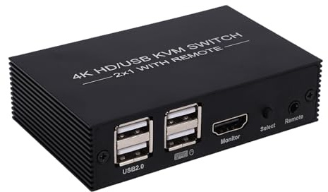 Jectse HDMI KVM-Switch, 4K@60Hz USB 3.0 KVM-Switcher 1 2 Computer mit 4 USB-Anschlüssen Zur Gemeinsamen Nutzung von, Tastatur, Maus, Drucker, mit 2 USB-Kabeln Plug and Play