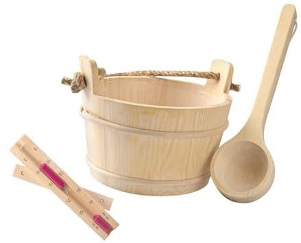 lmoikesz Sauna Bucket and Ladle Handmade Wooden Bathing Barrel with 4L Capacity Sturdy Wear Resistant Bathing Barrel with Ladle Spoon is Made of Wood 4L Sauna Bucket and Set Handmade Bathroom