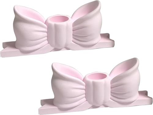 Schleifen Kerzenhalter Harz Rosa 2er Set, Moderner Tischkerzenhalter Nordic Design für Wohnzimmer Kamin Hochzeit Party Dekoration, Frauen